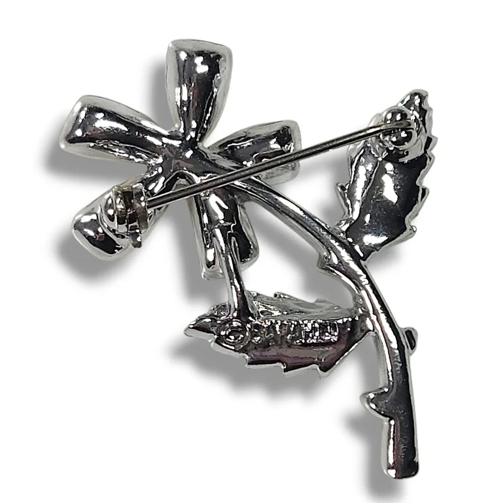 Sarah Coventry Flower Brooch Silver Tone Aurora Rhinestone Floral Vintage Pin OS